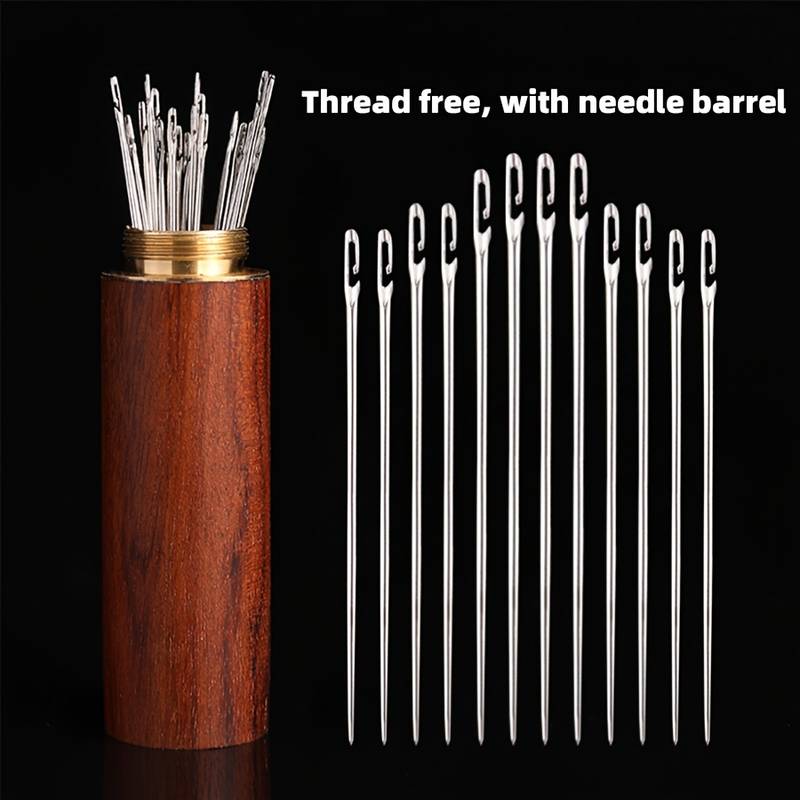 Wooden Needle Case, 30 Pcs Side Hole Blind Sewing Needles, Stainless Steel Elderly Self Threading Needles, Household DIY Beading Threading Needle, Sewing Embroidery Needle Accessories Wooden Needle Case, 30 Pcs Side Hole Blind Sewing Needles, Stainless Steel Elderly Self Threading Needles, Household DIY Beading Threading Needle, Sewing Embroidery Needle Accessories